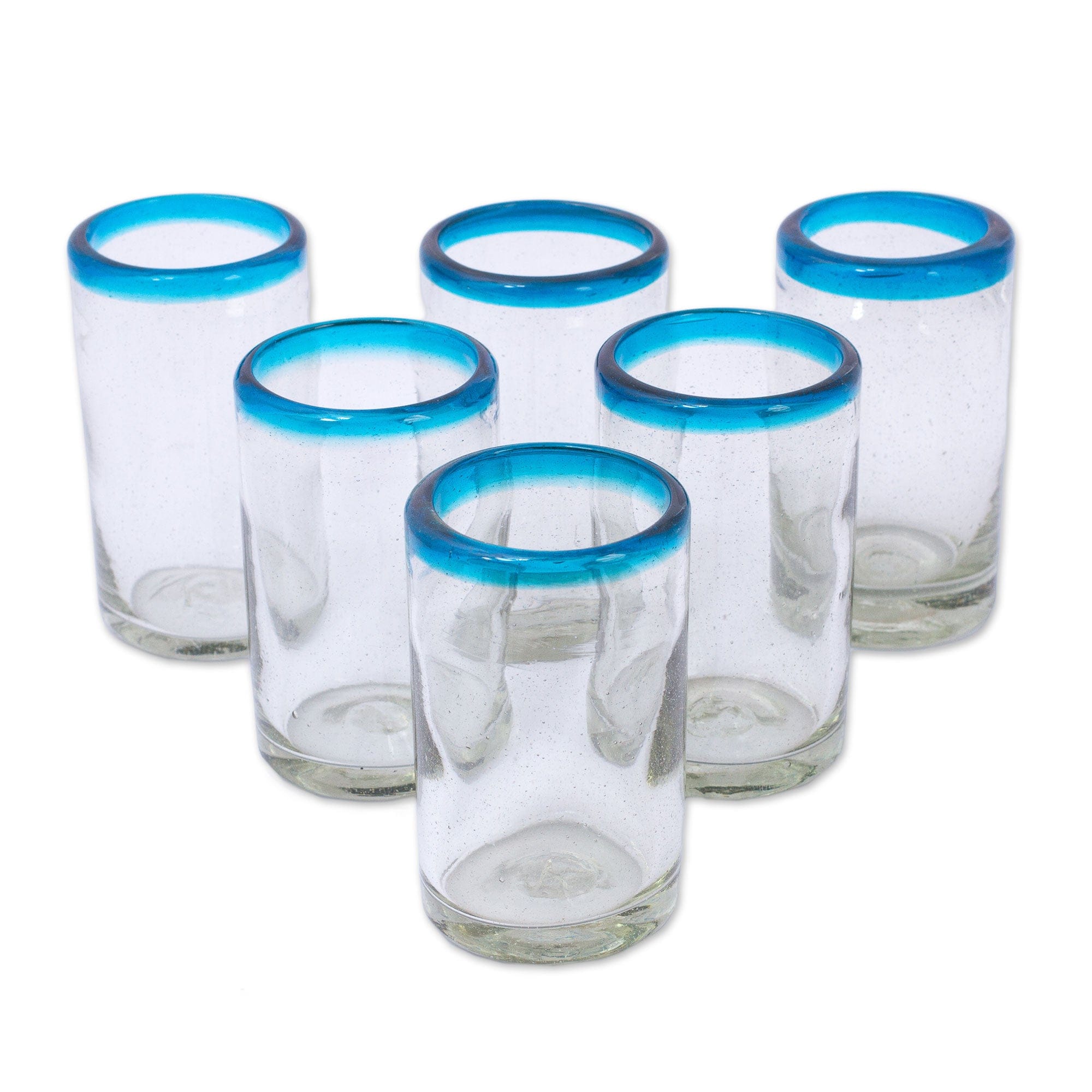 Set of 6 Hand Blown Glass Cups With Blue Lines — CEMCUI