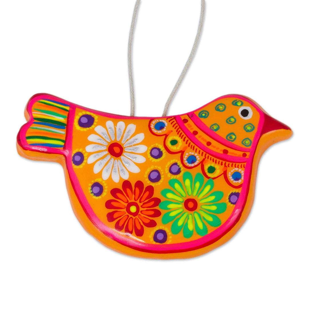 2 Yellow Floral Ceramic Peace Dove Ornaments Crafted by Hand - Marigold Dove