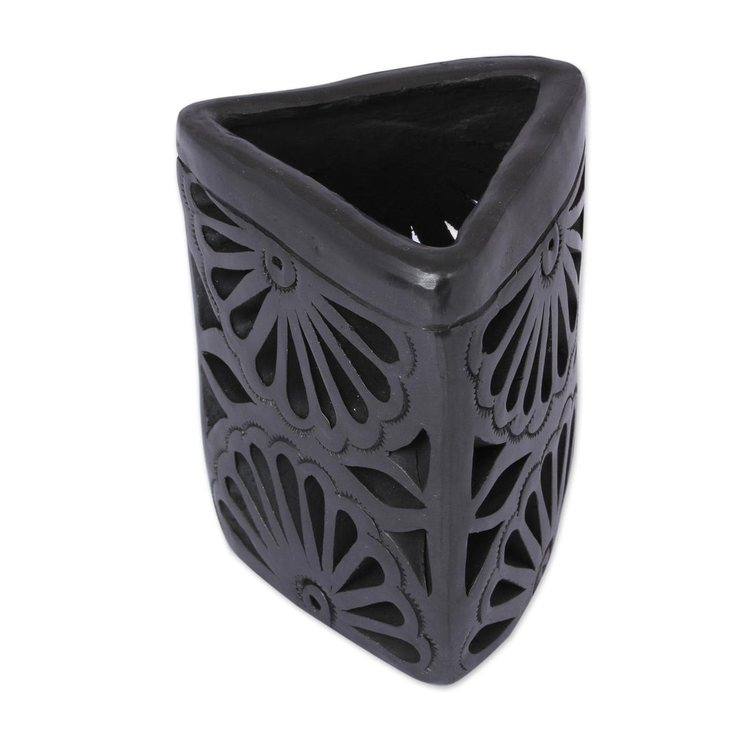 Barro Negro Black Ceramic Triangular Pencil Holder - Oaxacan Midnight