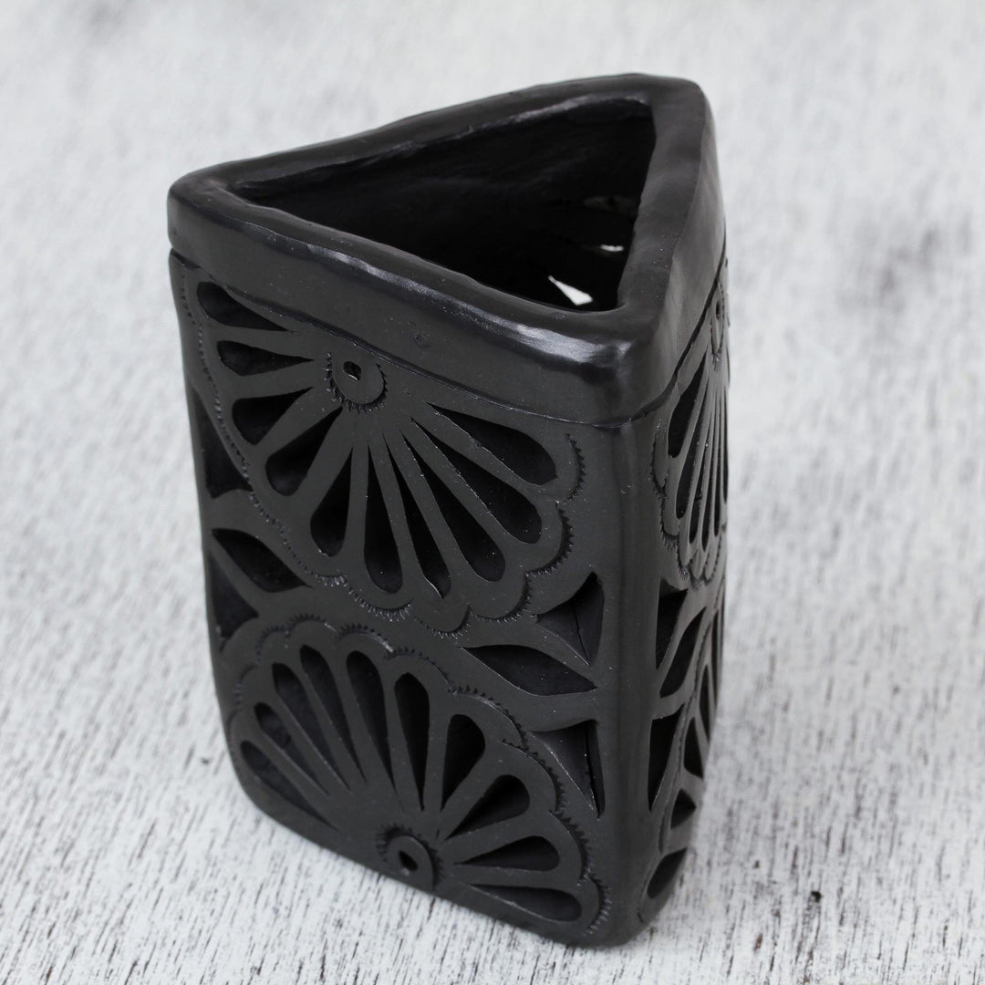 Barro Negro Black Ceramic Triangular Pencil Holder - Oaxacan Midnight