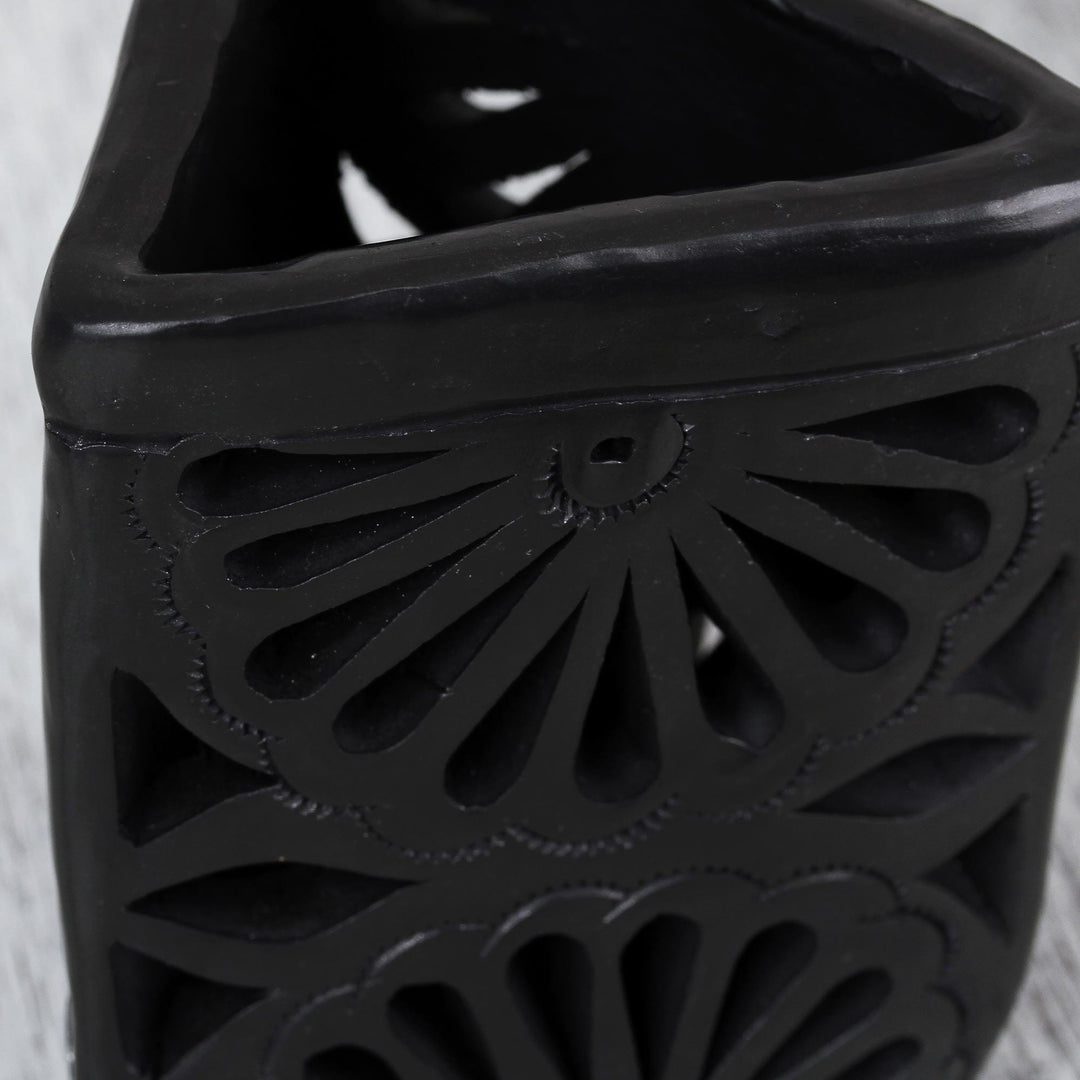 Barro Negro Black Ceramic Triangular Pencil Holder - Oaxacan Midnight