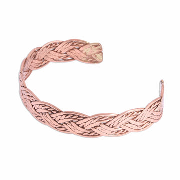 Handcrafted Braided Copper Cuff Bracelet from Mexico - Brilliant Weave