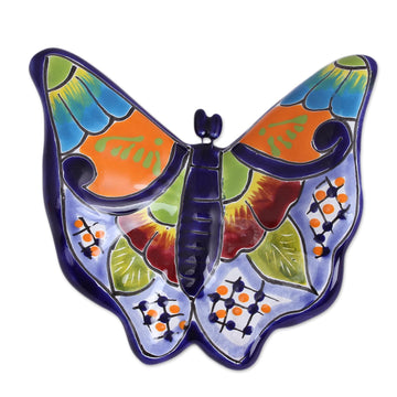 Hand-Painted Ceramic Butterfly Wall Sculpture from Mexico - Hacienda Butterfly