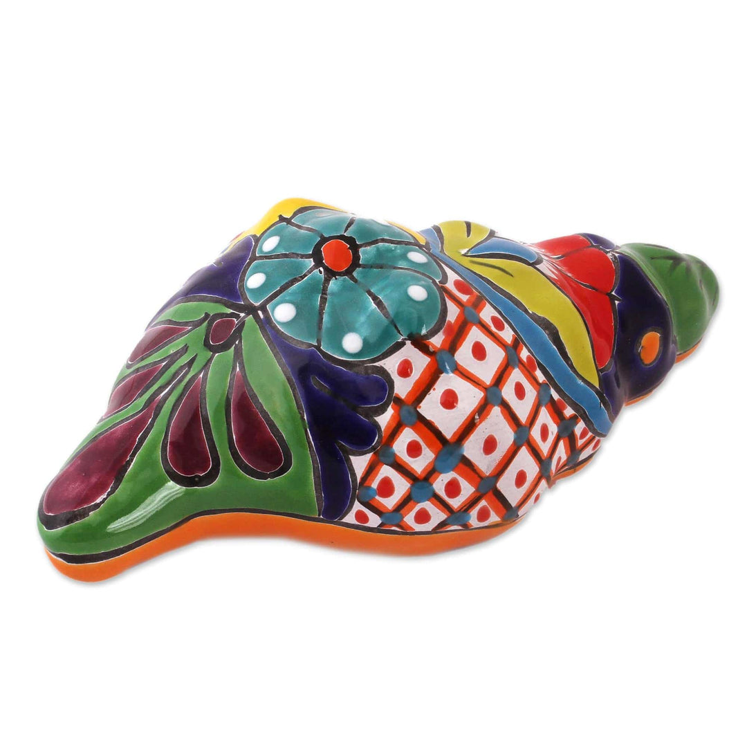 Talavera-Style Ceramic Conch Sculpture - Talavera Conch