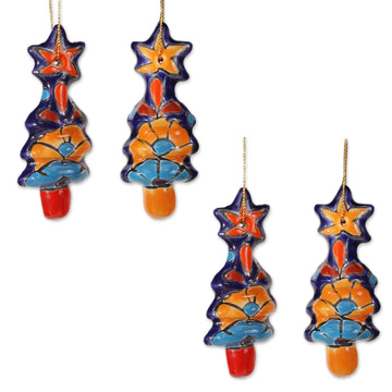 Christmas Tree Talavera Ceramic Ornaments (Set of 4) - Talavera Christmas Trees