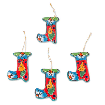 Talavera-Style Ceramic Stocking Ornaments (Set of 4) - Talavera Stocking