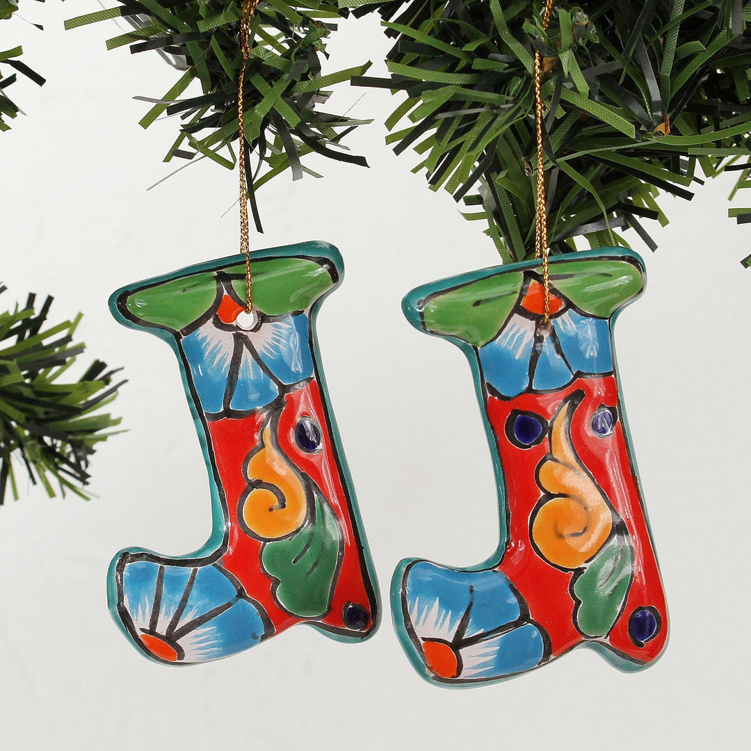 Talavera-Style Ceramic Stocking Ornaments (Set of 4) - Talavera Stocking