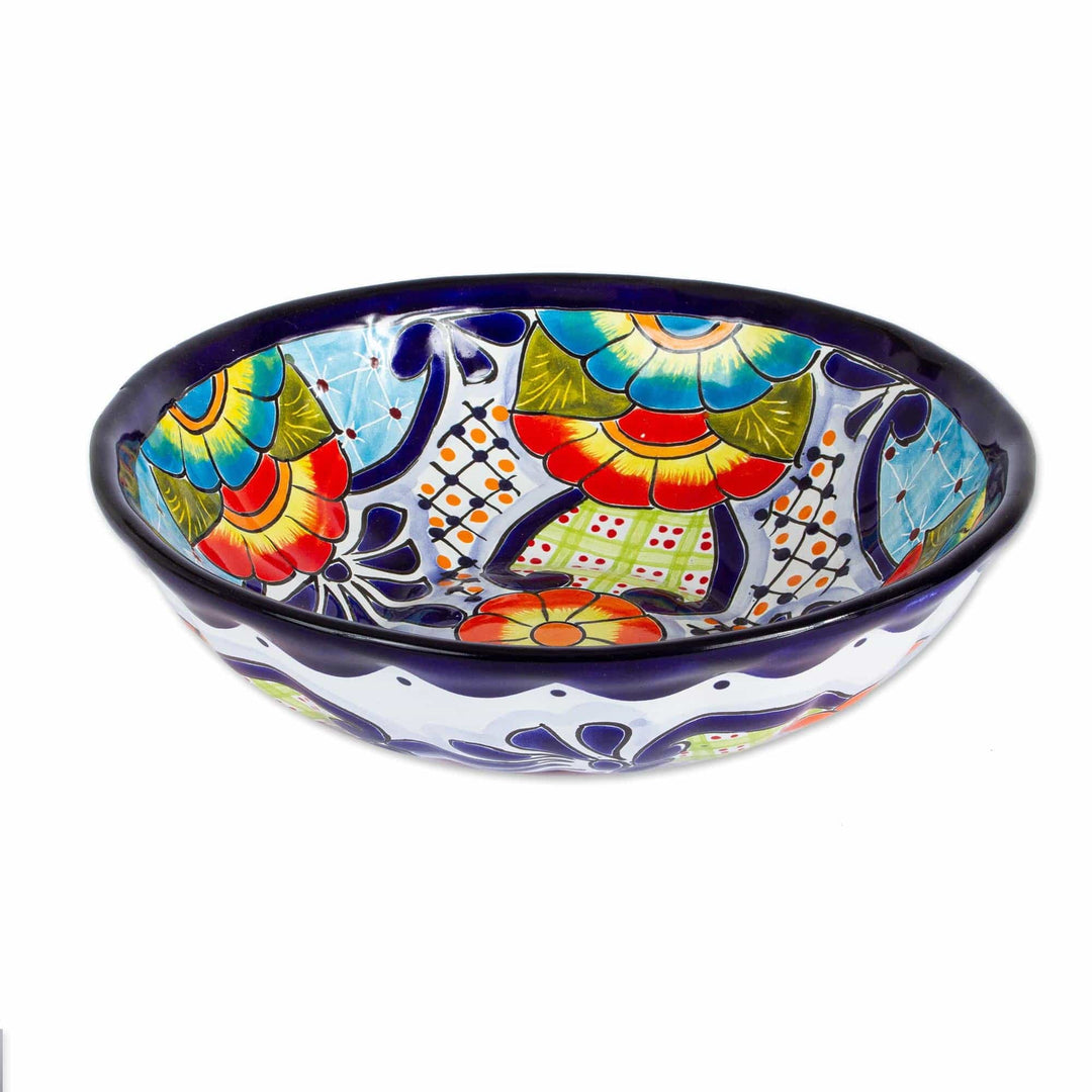 Mexican Talavera Style Ceramic Serving Bowl - Raining Flowers