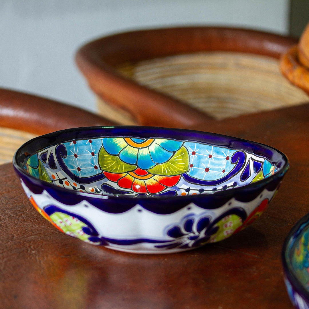 Mexican Talavera Style Ceramic Serving Bowl - Raining Flowers