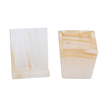 Natural Cream Onyx Desk Set Hand Crafted in Mexico - Cream and Honey