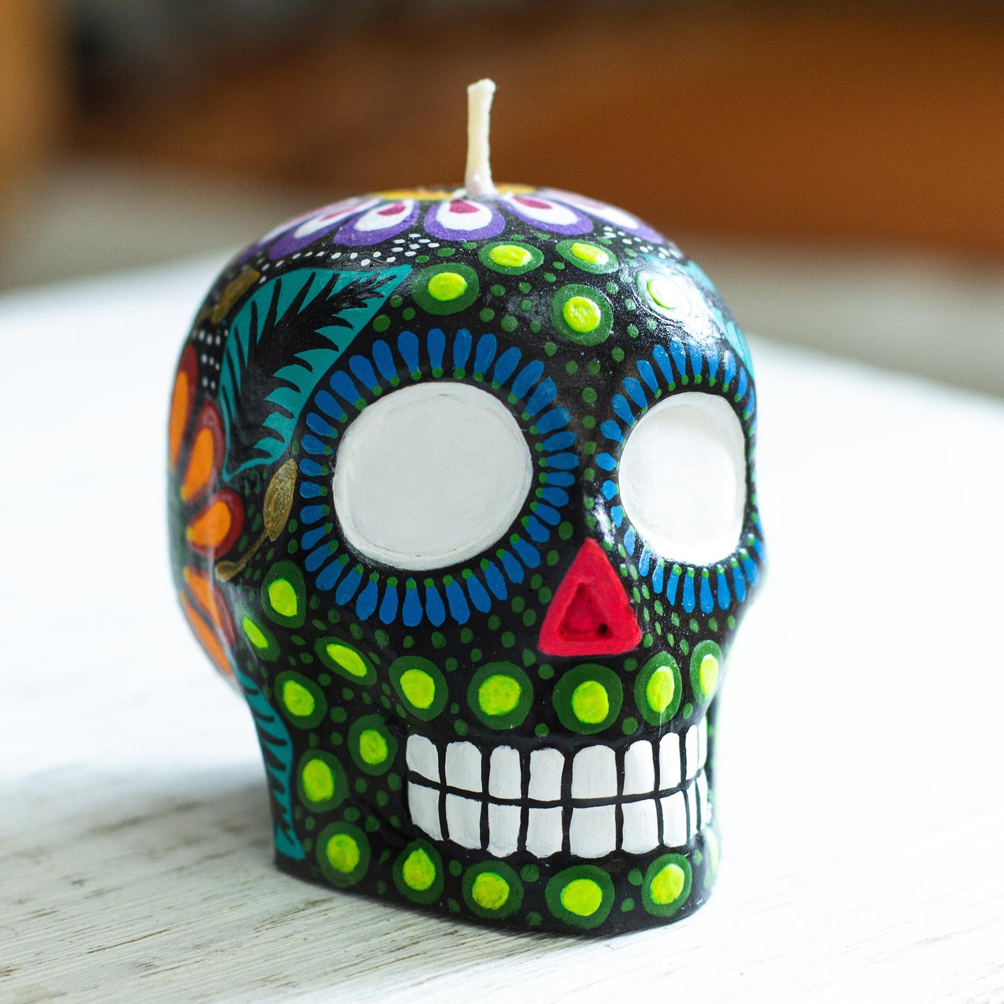 Mexican Purple and Aqua Day of the Dead Skull Candle - Colorful Purple and  Aqua Skull
