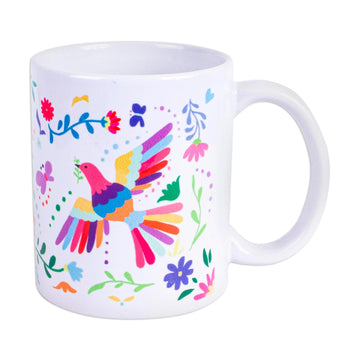 Artisan Crafted Otomi Birds and Flowers Motif Ceramic Mug - Otomi Morning