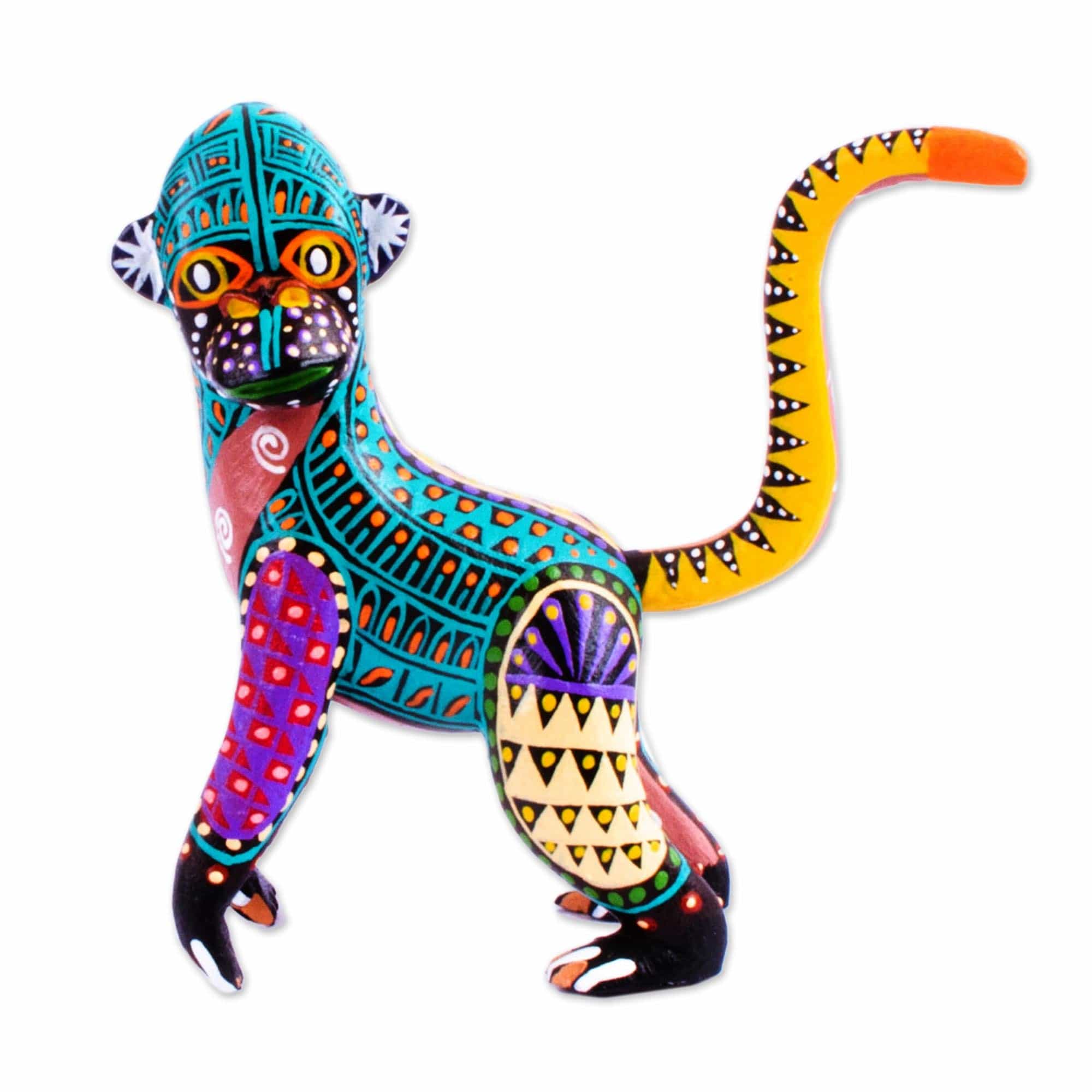 Hand Crafted Copal Wood Monkey Alebrije from Mexico - Rainbow