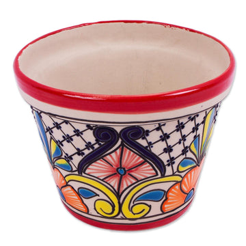 Multicolored Talavera-Style Flower Pot (5.5 Inch Diameter) - Colorful Mercado