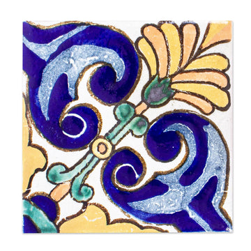 Handmade Talavera-Style Tiles (Set of 12) - Colorful Fans