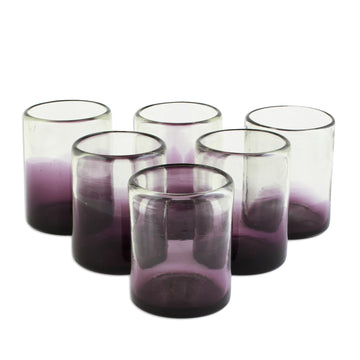 Hand Blown Purple-Accented Rocks Glasses (Set of 6) - Purple Pub