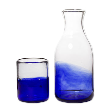 Handcrafted Carafe and Glass Set (Pair) - Blue Wave