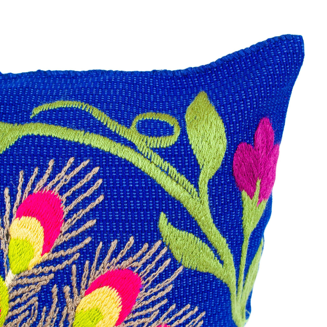 Hand-Embroidered Cushion Cover - Peacock Party