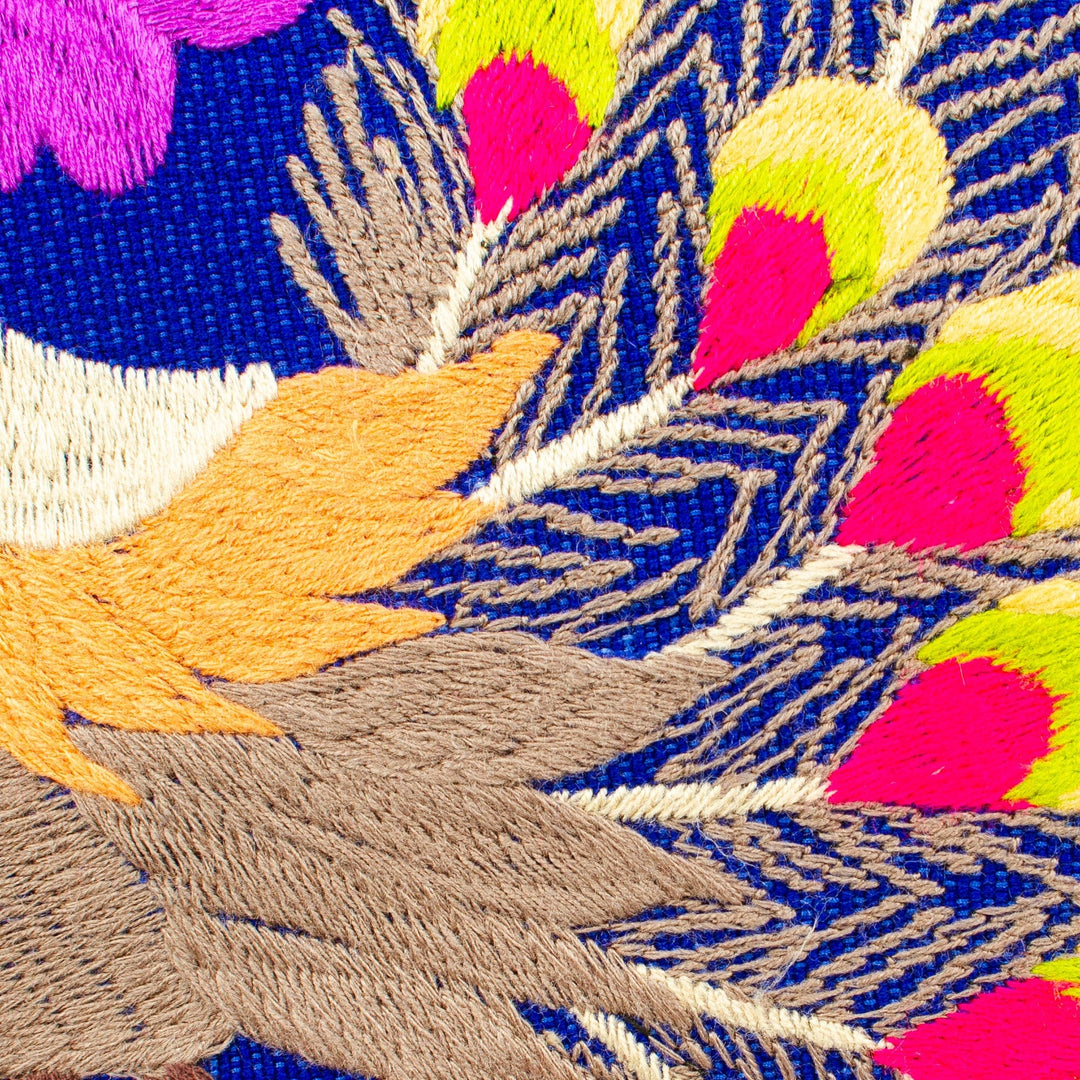 Hand-Embroidered Cushion Cover - Peacock Party