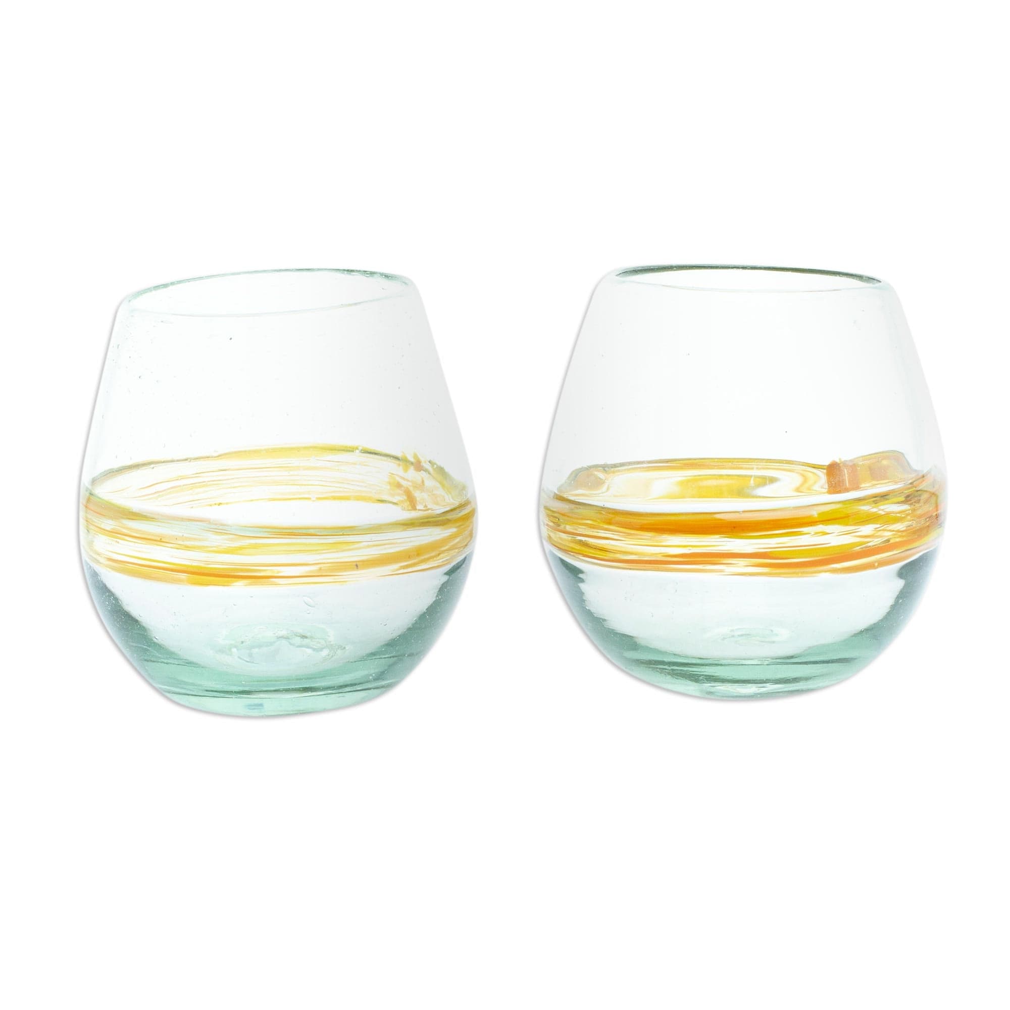 Handblown Recycled Wine Glasses - Set of 2 - Round Ribbon of Sunshine –  GlobeIn