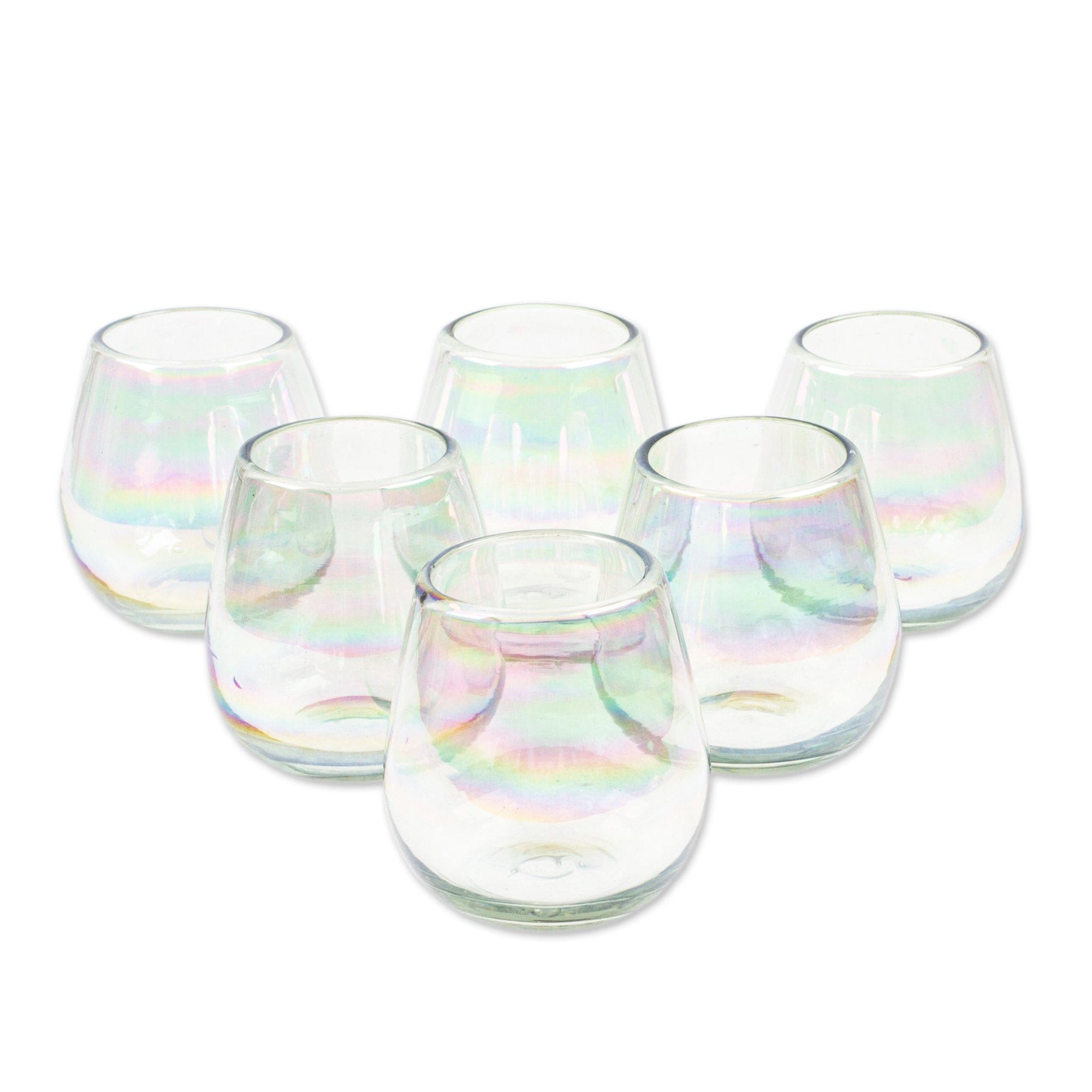 Set of 6 Multicolor Handblown Stemless Wine Glasses - Intense