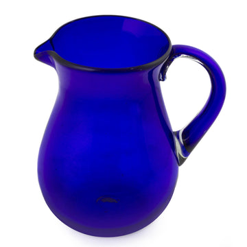 Blue Handcrafted Handblown Recycled Glass Pitcher - Pure Cobalt
