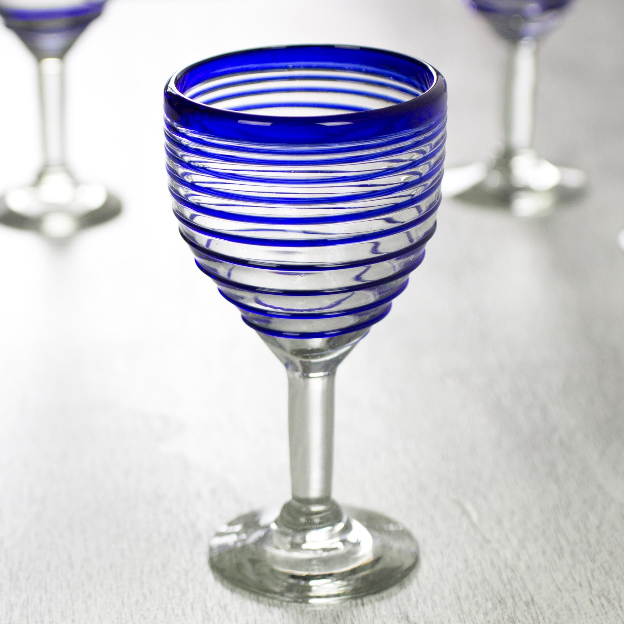 6-1/2 Hand-Blown Cobalt Blue Thick Glass 5-oz. Baluster Wine Glasses- Set  of 2 - Schooner Bay Company