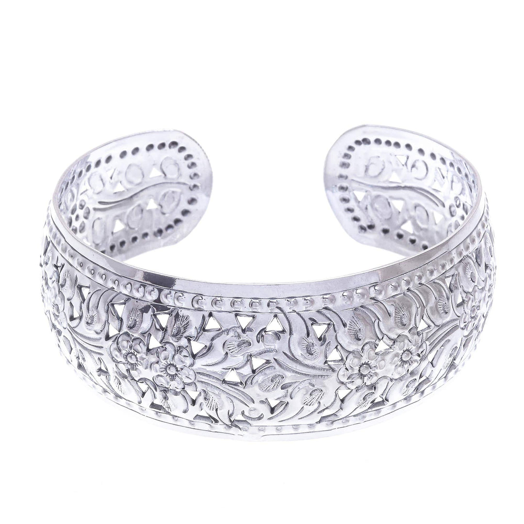 Floral Sterling Silver Cuff Bracelet - Precious Garland
