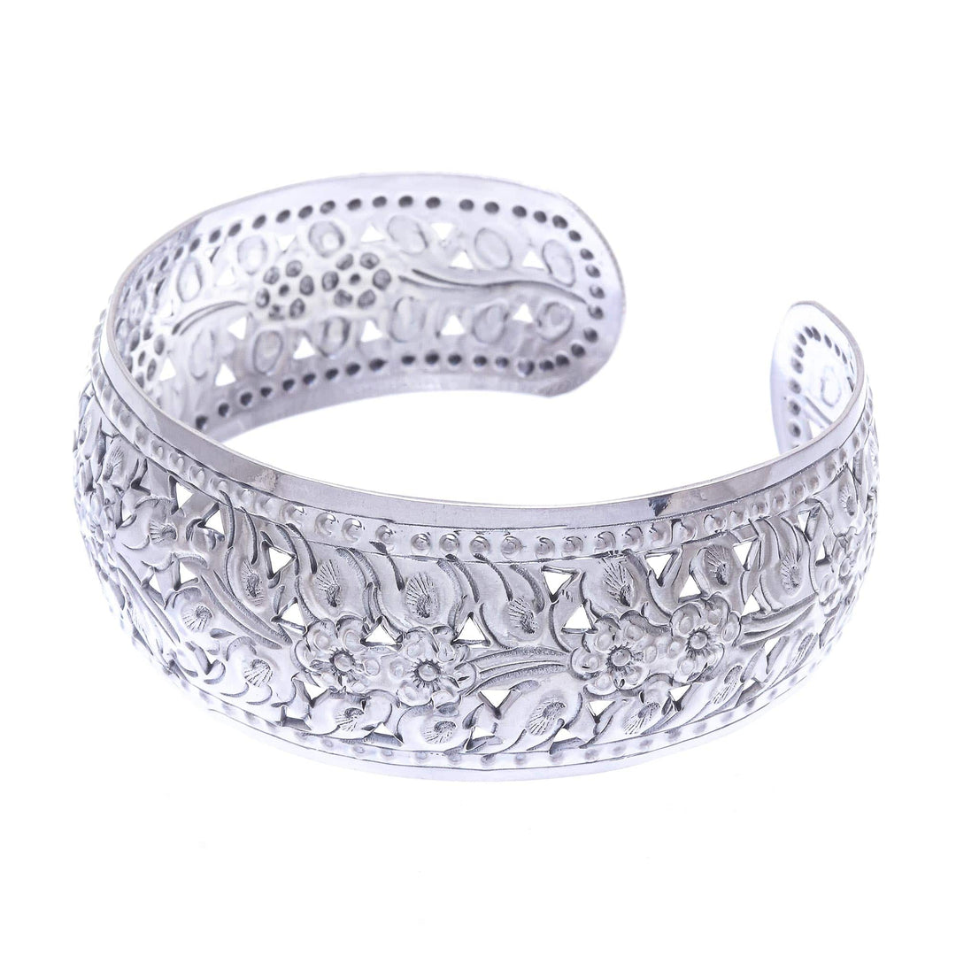 Floral Sterling Silver Cuff Bracelet - Precious Garland