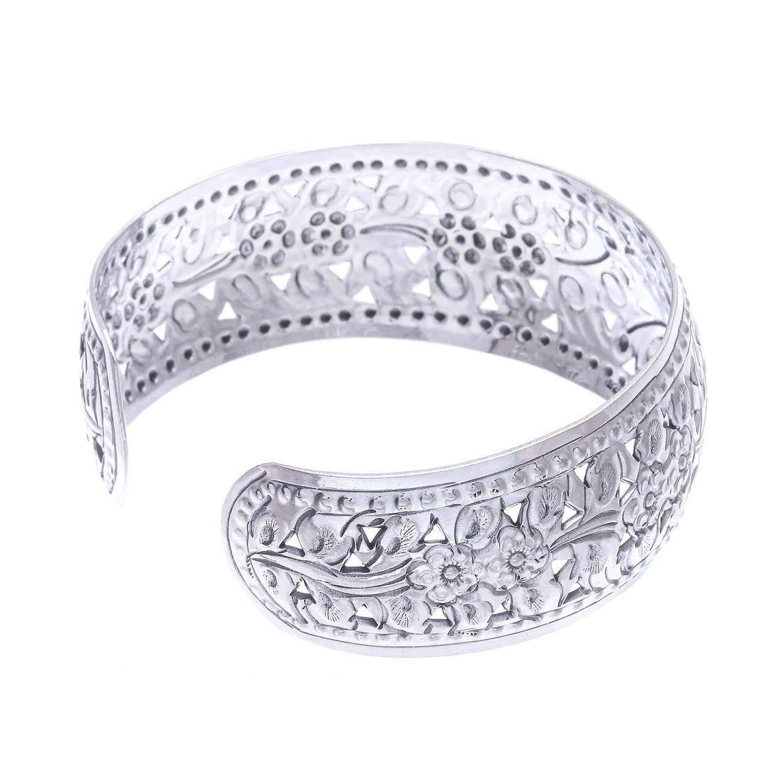 Floral Sterling Silver Cuff Bracelet - Precious Garland