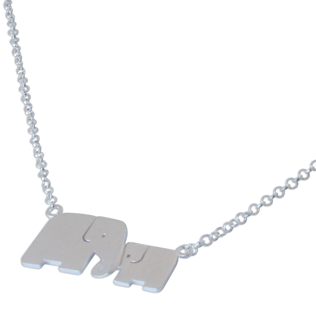 Hand Crafted Silver Elephant Pendant Necklace - Family Love