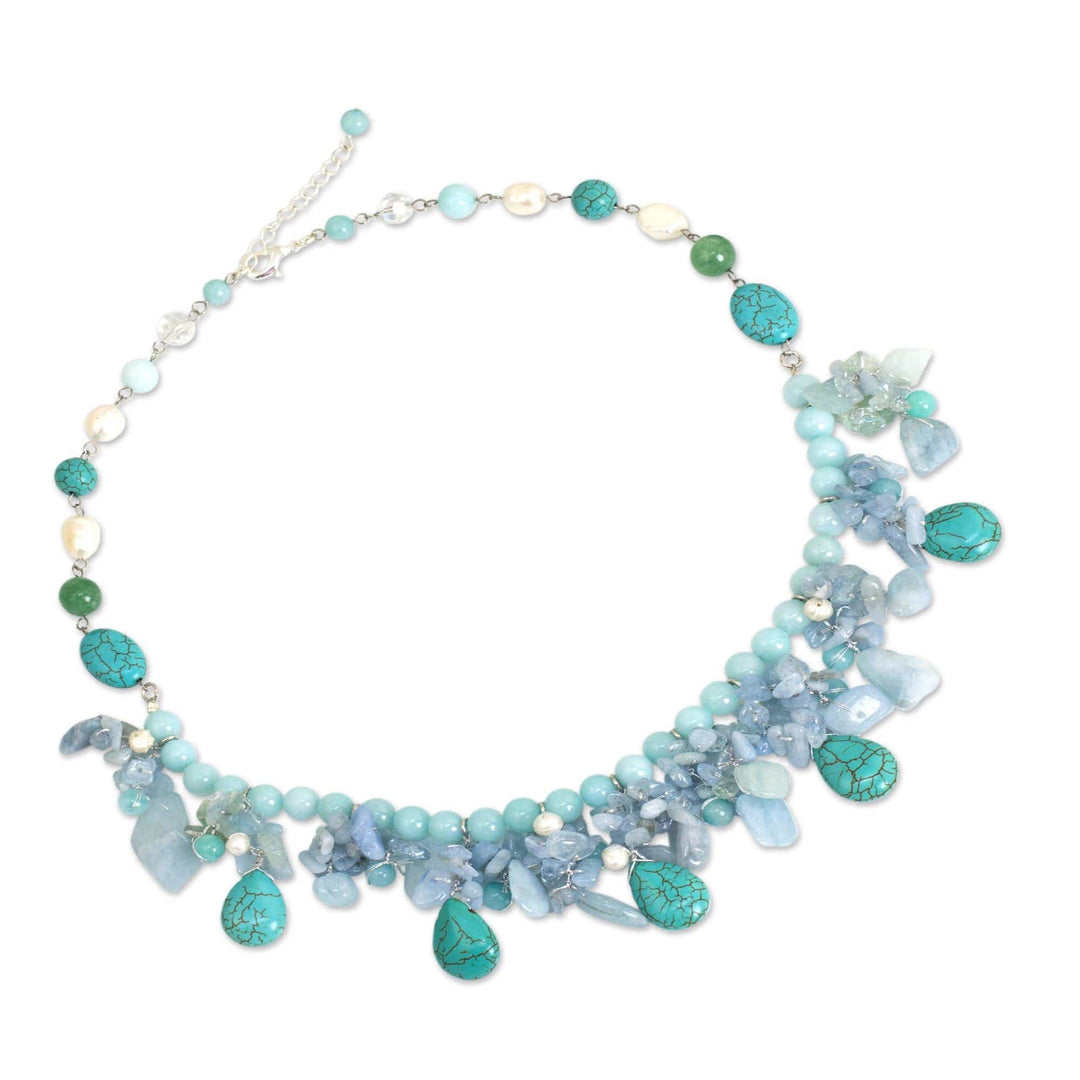 Artisan Crafted Pearl Aquamarine Blue Calcite Necklace - Cool Beauty