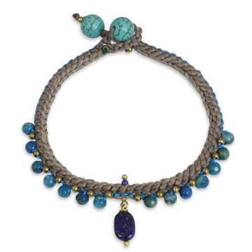 Lapis Lazuli and Agate Braided Bracelet with Brass Beads - Mae Sa Cascade