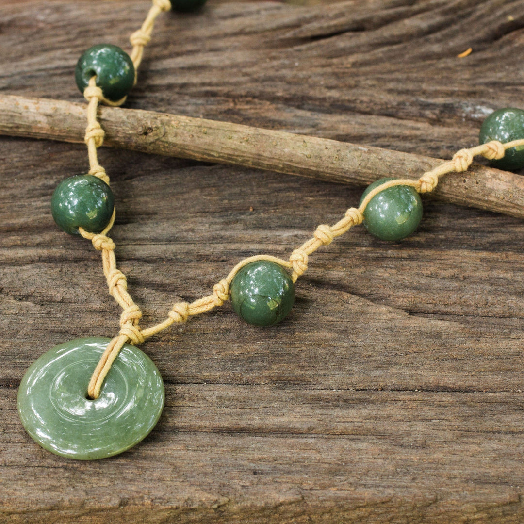 Jade Pendant Necklace on Knotted Cords - Natural Spirit