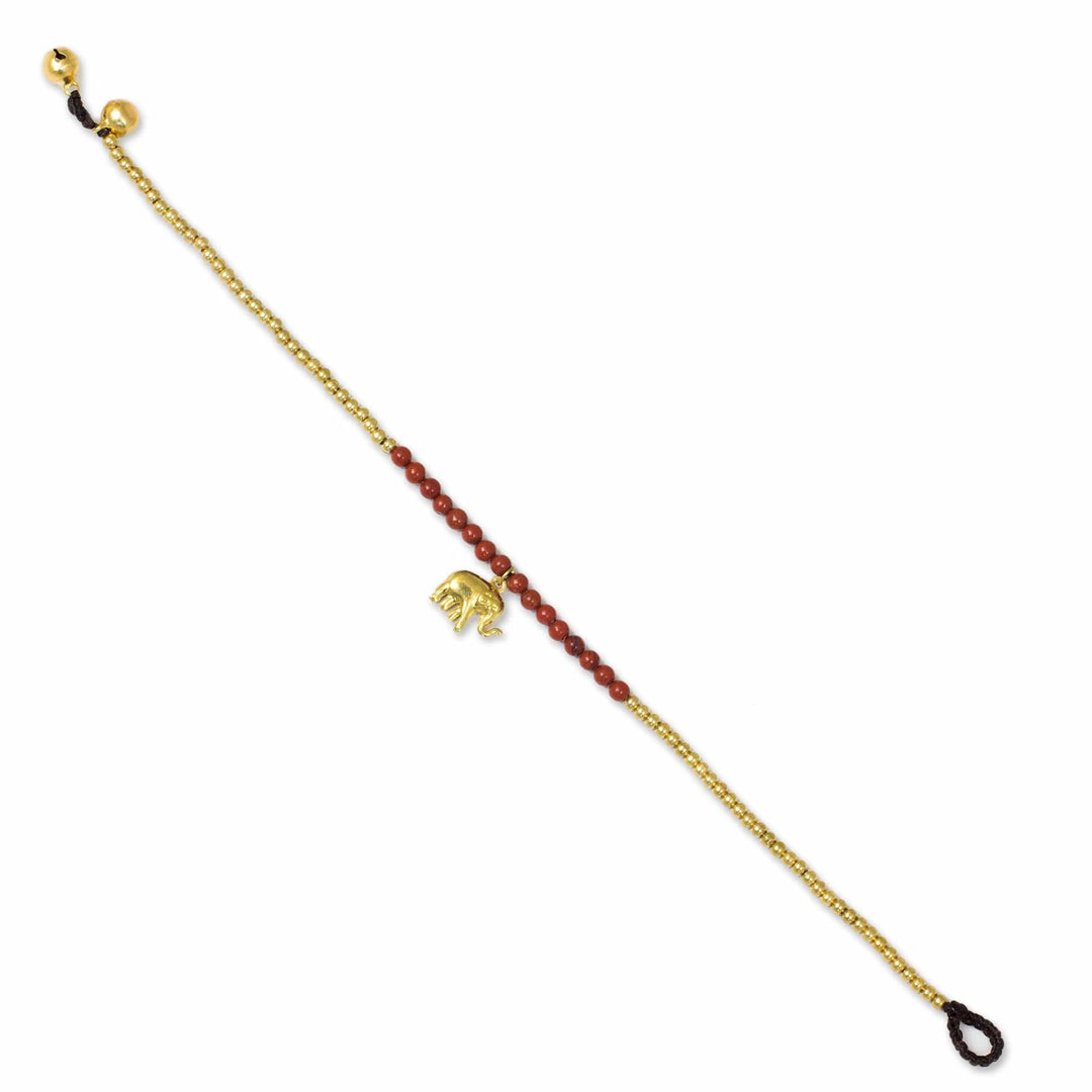 Beaded Brass Elephant Charm Anklet with Jasper - Stylish Elephant