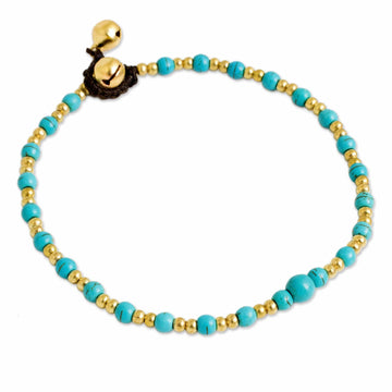 Blue Calcite and Brass Single Strand Anklet - Cheerful Walk
