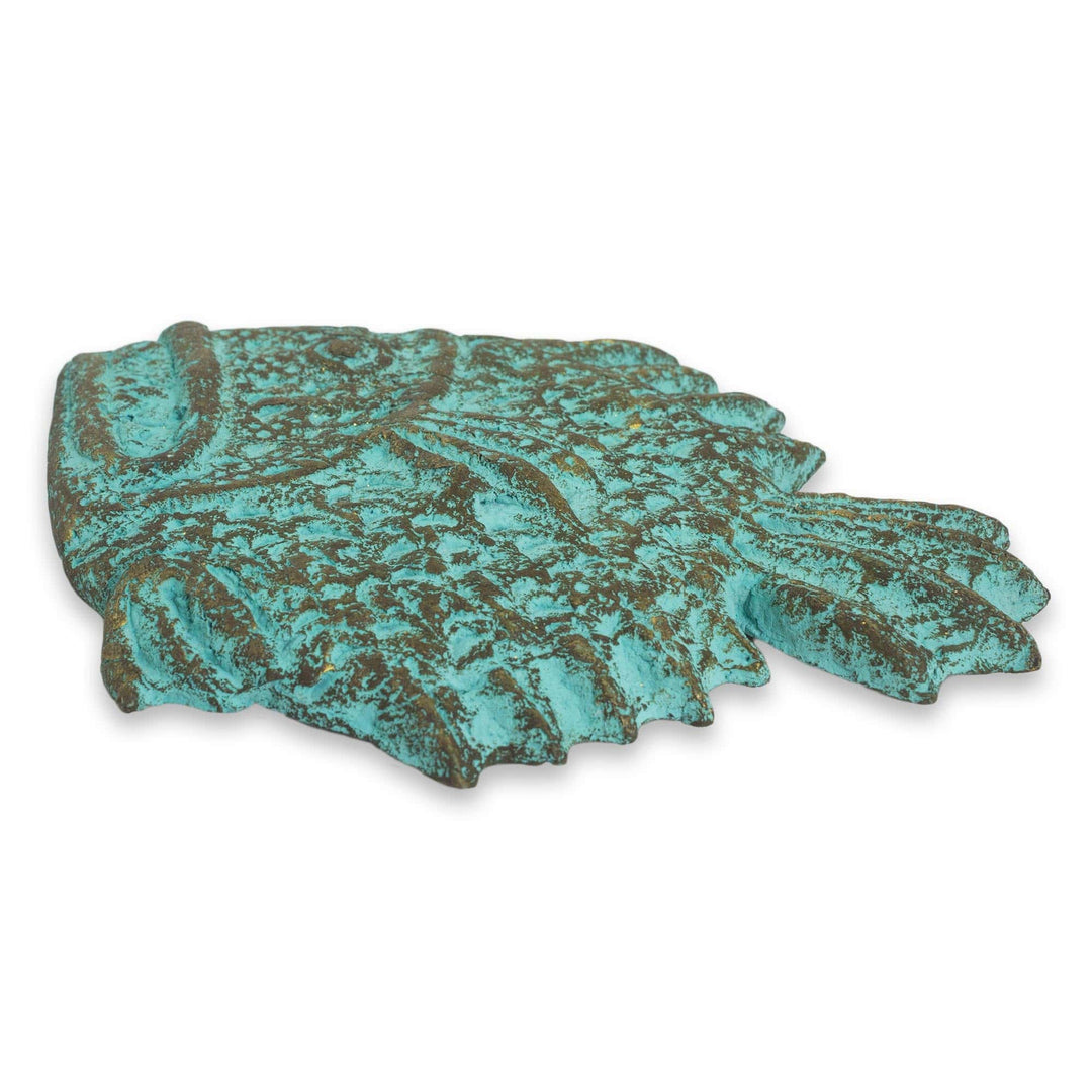 Thai Recycled Paper Wall Sculpture of Green Piranha Fish - Fierce Piranha