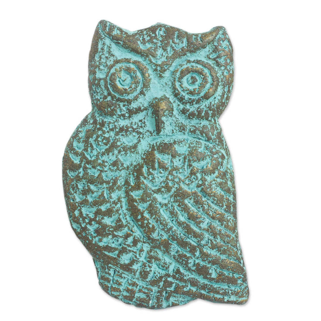 Green Gold Owl Recycled Paper Wall Sculpture from Thailand - Magnificent Owl