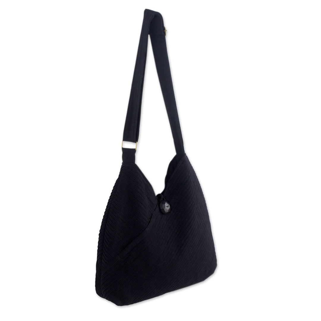 Cotton Hobo Shoulder Bag with Coin Purse and Multi Pockets - Surreal Black