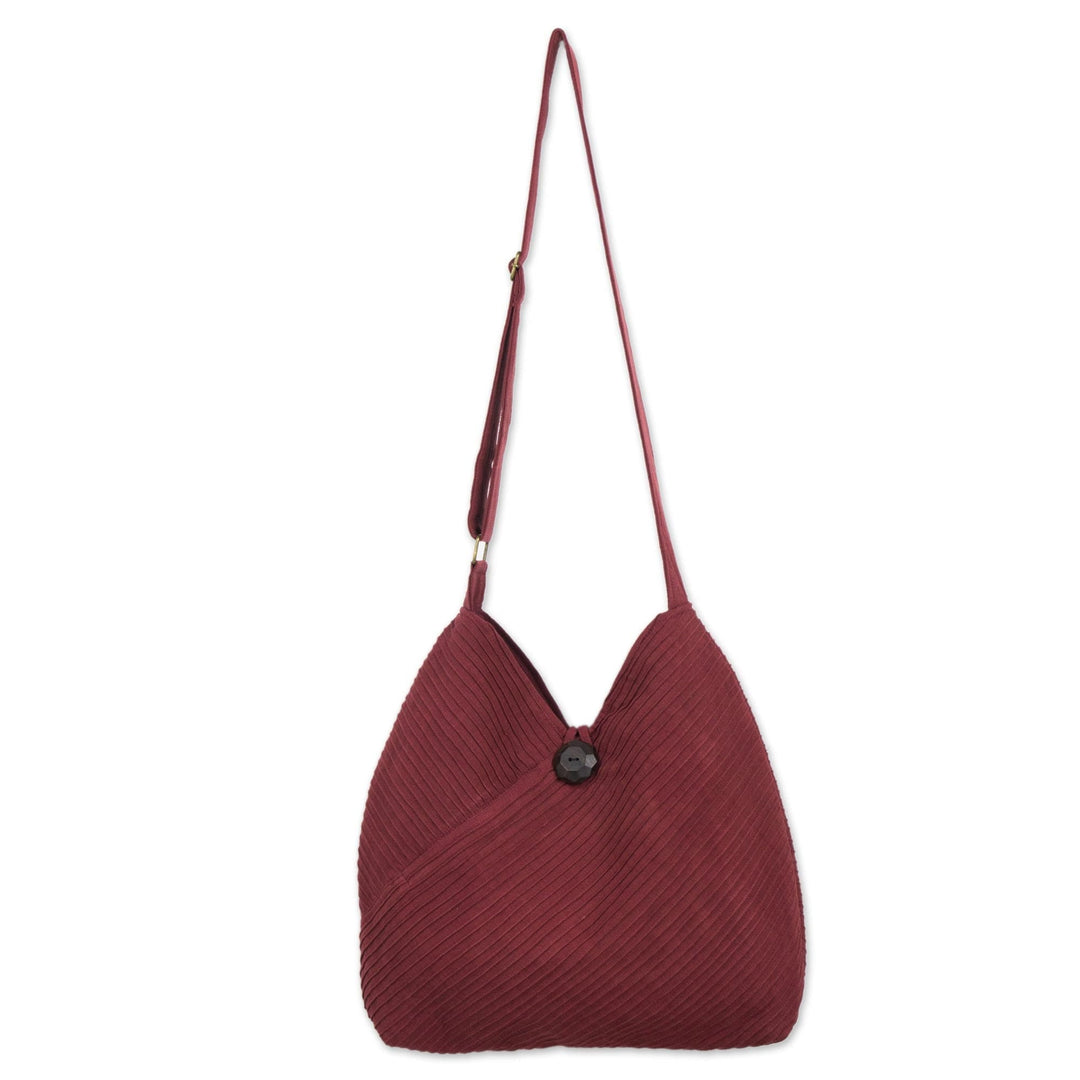 Cotton Pintuck Style Shoulder Bag in Wine Red - Surreal Wine