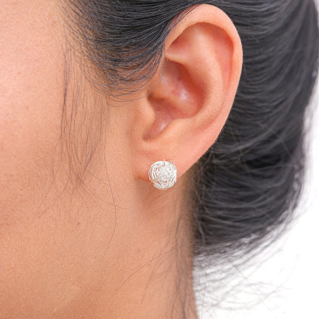 Handmade Abstract Sterling Silver Stud Earrings - Free Line