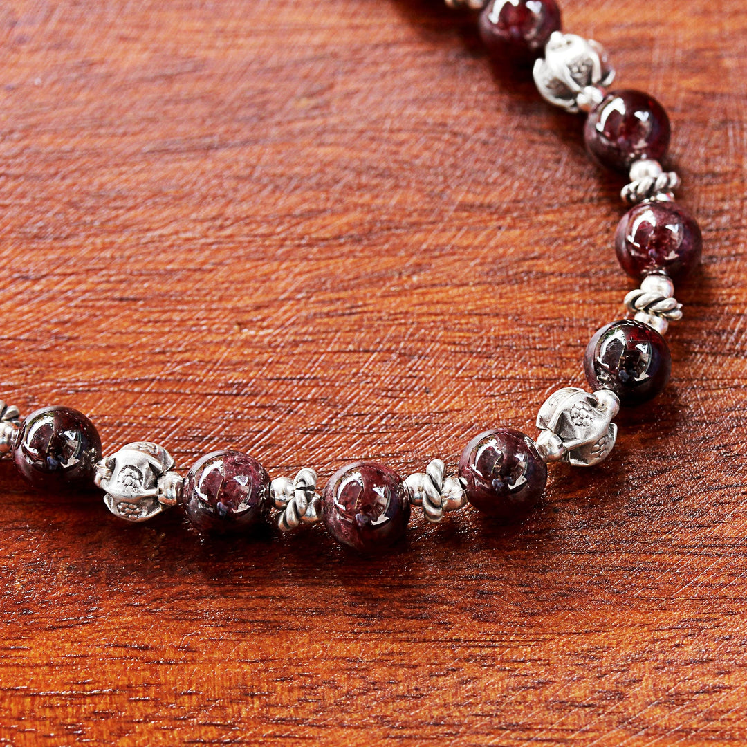 Garnet and 950 Silver Beaded Necklace from Thailand - Simple Grace