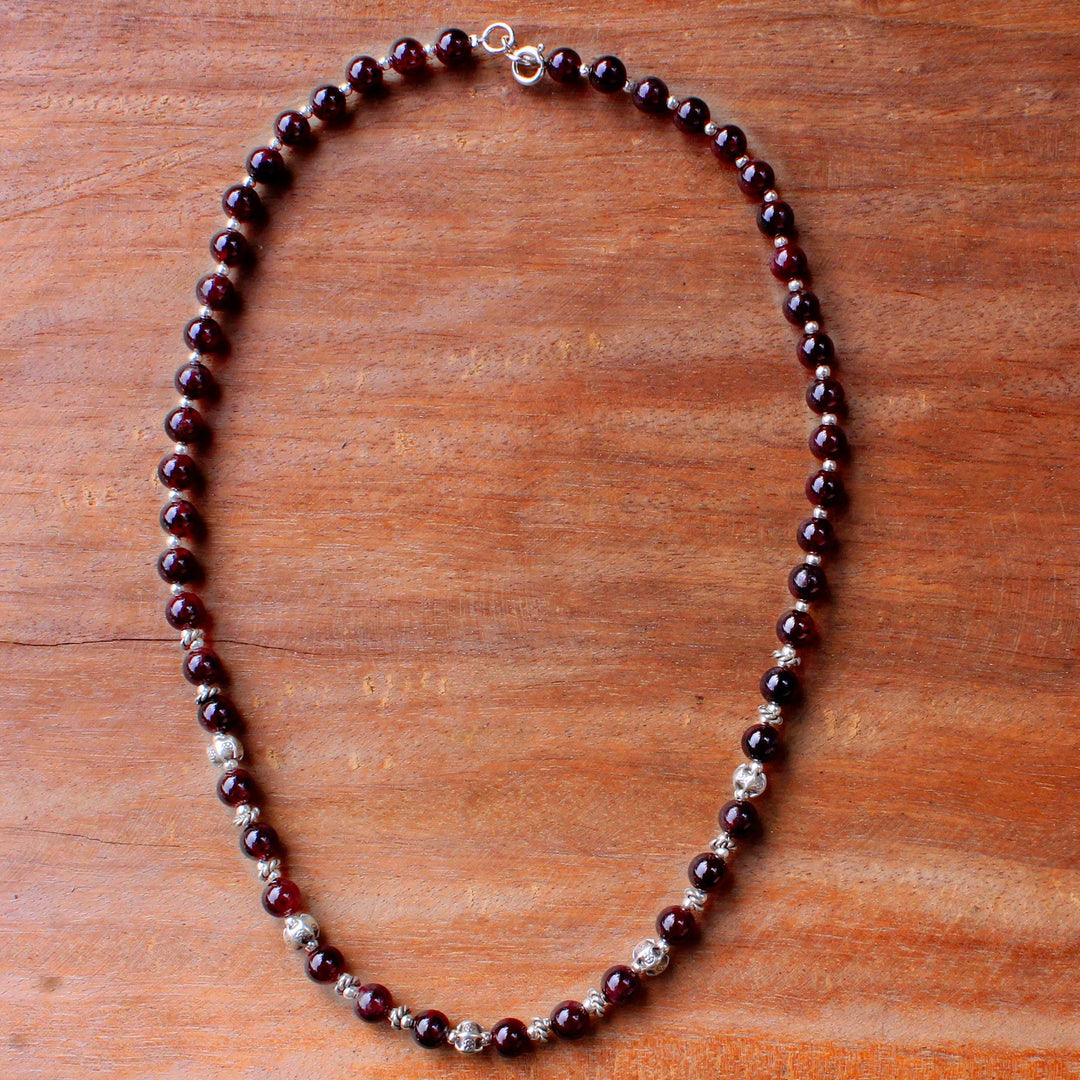 Garnet and 950 Silver Beaded Necklace from Thailand - Simple Grace