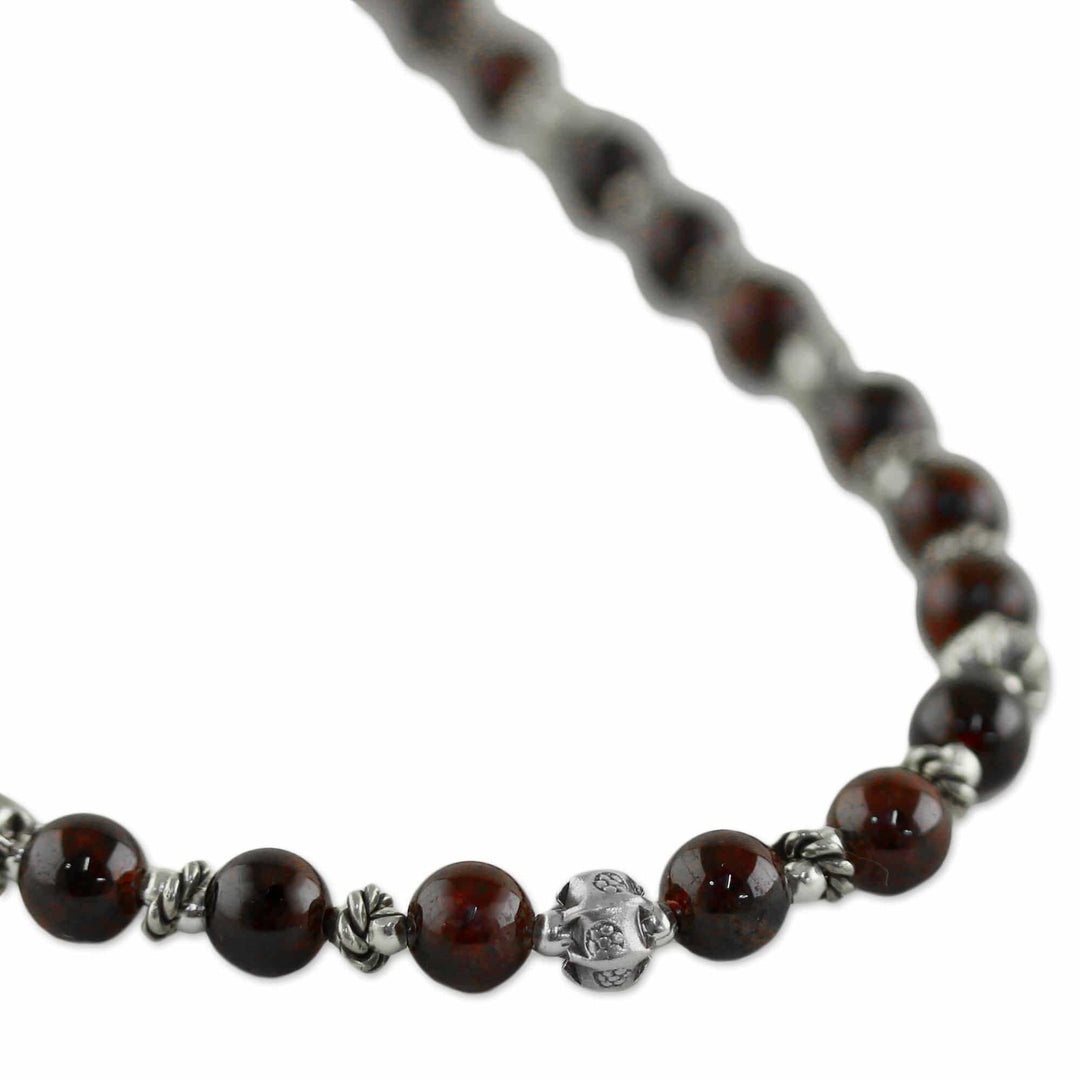Garnet and 950 Silver Beaded Necklace from Thailand - Simple Grace