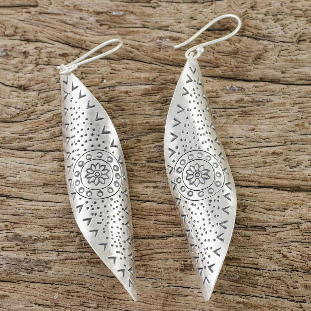 Handcrafted Karen Silver Dangle Earrings from Thailand - Gentle Breeze