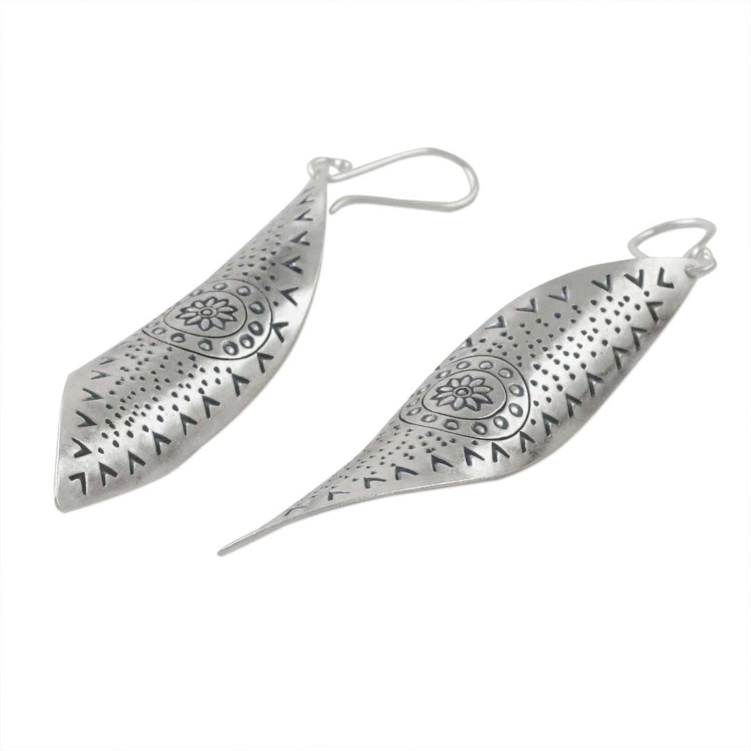 Handcrafted Karen Silver Dangle Earrings from Thailand - Gentle Breeze
