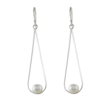 Cultured Pearl and Silver Dangle Earrings - White Elegance