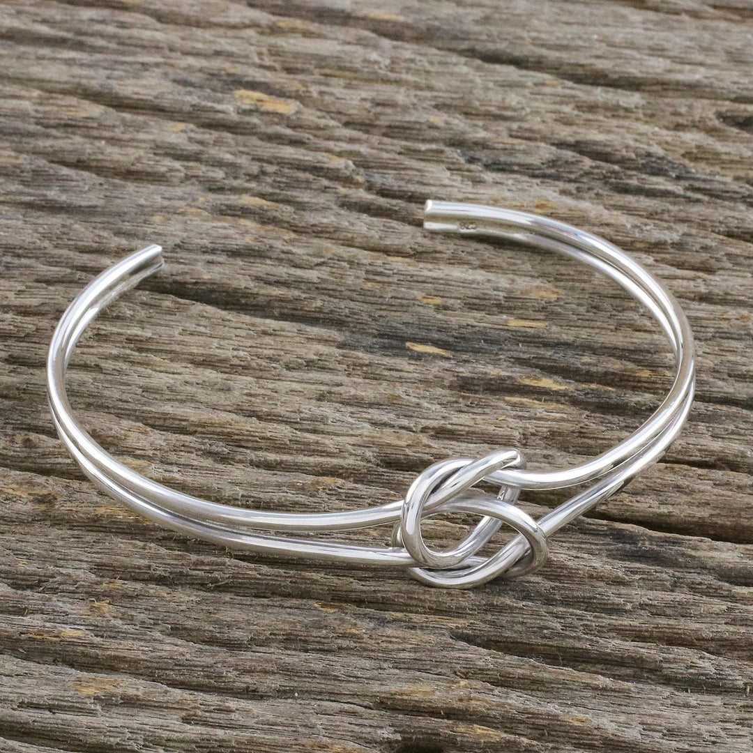Sterling Silver Wire Cuff Bracelet with Center Knot - Happy Together