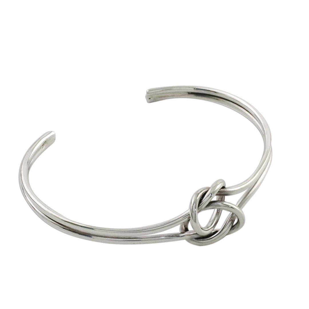 Sterling Silver Wire Cuff Bracelet with Center Knot - Happy Together