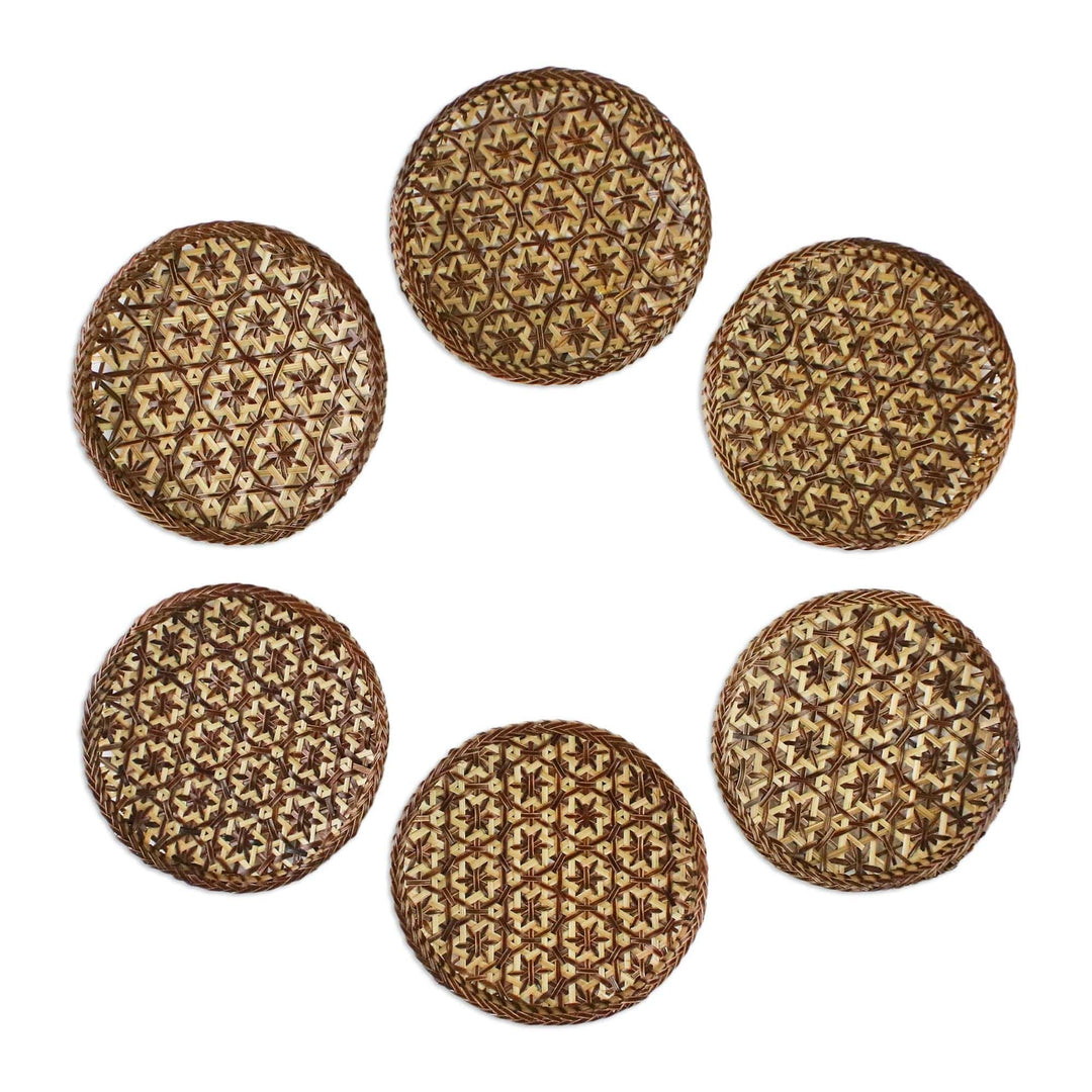 Handcrafted Woven Flower Motif Bamboo Coasters (Set of 6) - Pikul Hospitality